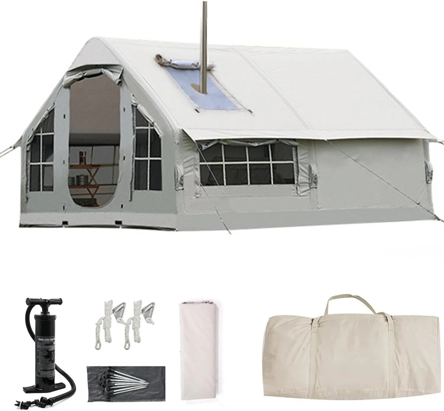 Inflatable Tent House 8 Person Family 4 Season Air Tents for Camping, Outdoor Big Inflatable Tent with Pump Easy Setup Large Blow Up Tents, Glamping Tents Large Vestibule,Grey1