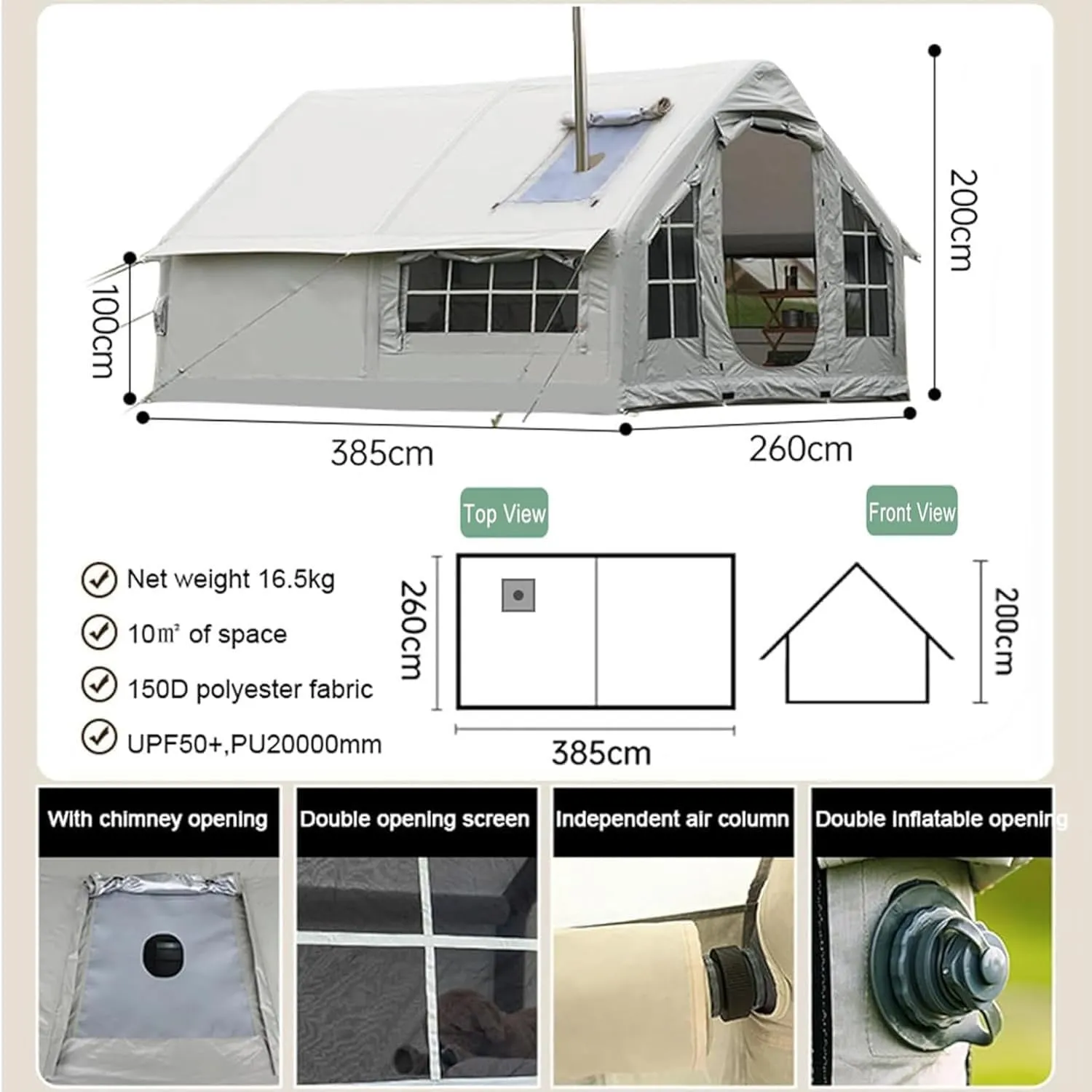 Inflatable Tent House 8 Person Family 4 Season Air Tents for Camping, Outdoor Big Inflatable Tent with Pump Easy Setup Large Blow Up Tents, Glamping Tents Large Vestibule,Grey1