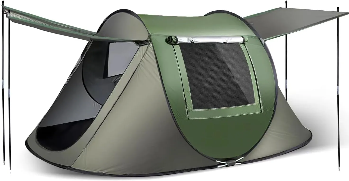 Instant Pop Up Tent, Automatic Easy Setup Outdoor Waterproof Windproof Family Tent, Upgraded 2 Doors Vestibule Sun Shelter for 2-3 People Outdoor Camping,Travelling,Hiking, Beach,Green