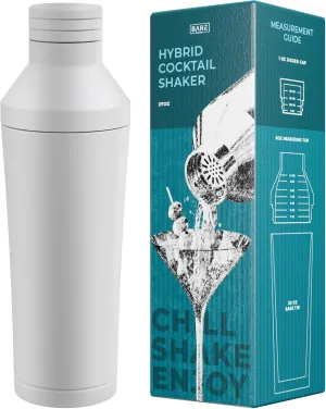 Insulated Cocktail Shaker | Vacuum Insulated, Double Wall, Stainless Steel | Martini Shaker for Home Bartender | Built-in Measuring System, Travel Bag, 35 Recipe Cards | Gift Set (Snow)