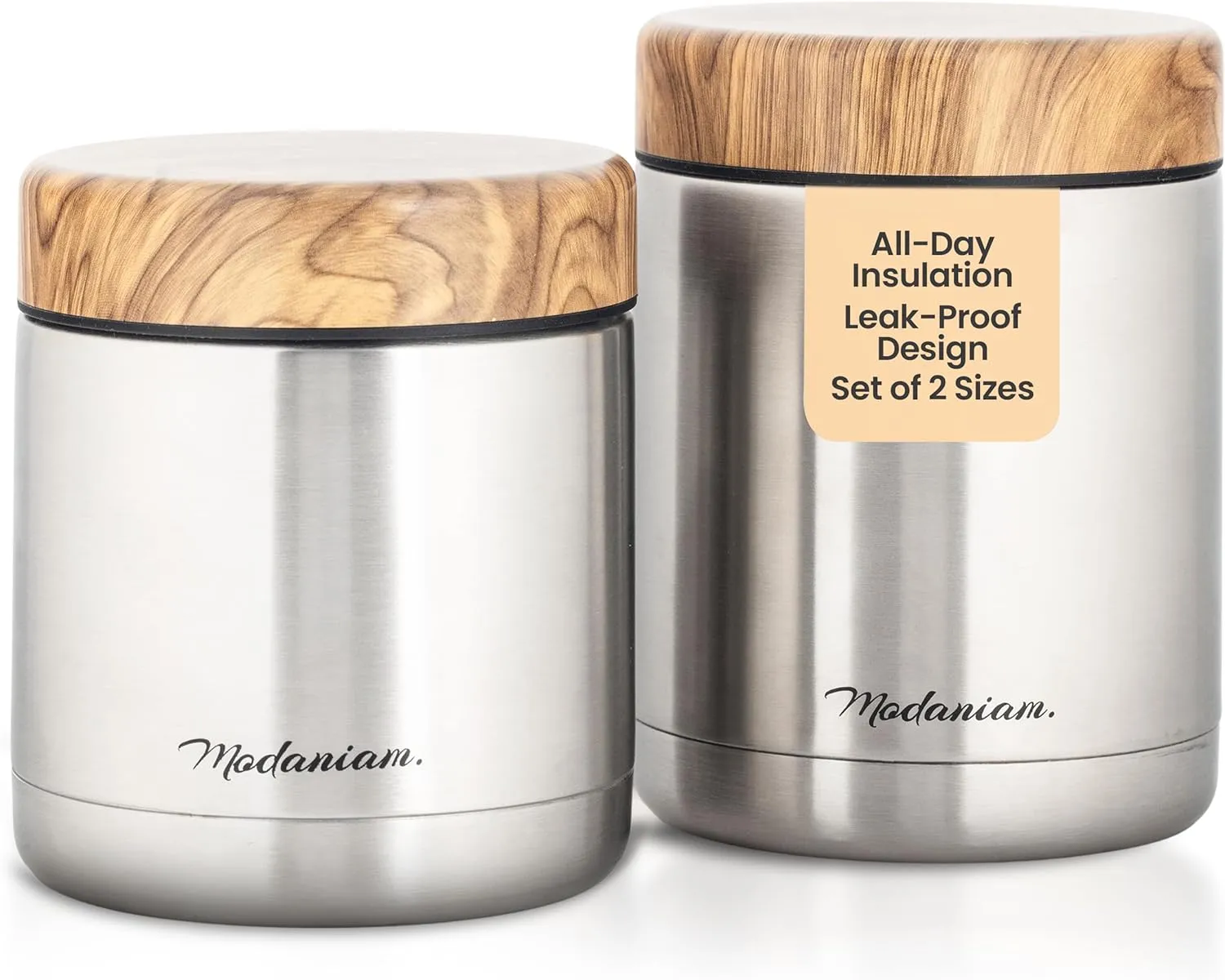 Insulated Food Jars set of 2 Insulated Food Thermos for Hot Food & Soup, Stainless Steel Vacuum Lunch Containers 16 oz, 12 oz (Silver)