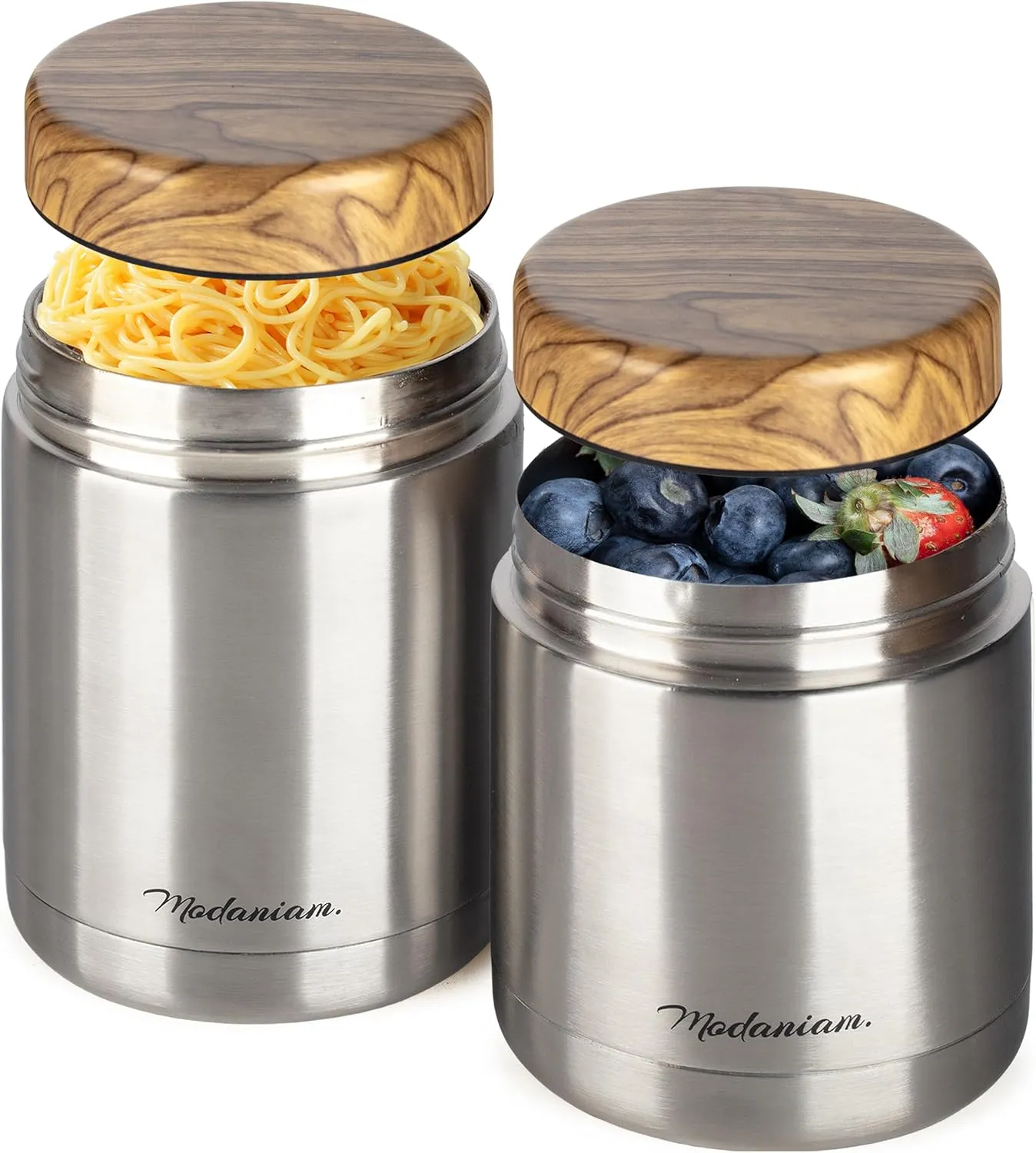 Insulated Food Jars set of 2 Insulated Food Thermos for Hot Food & Soup, Stainless Steel Vacuum Lunch Containers 16 oz, 12 oz (Silver)