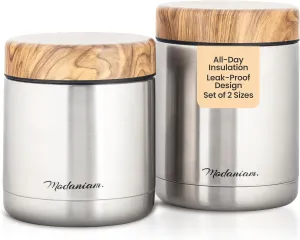 Insulated Food Jars set of 2 Insulated Food Thermos for Hot Food & Soup, Stainless Steel Vacuum Lunch Containers 16 oz, 12 oz (Silver)