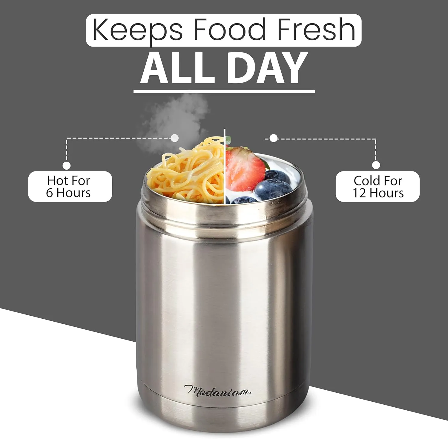 Insulated Food Jars set of 2 Insulated Food Thermos for Hot Food & Soup, Stainless Steel Vacuum Lunch Containers 16 oz, 12 oz (Silver)