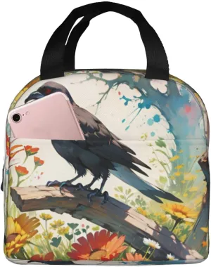Insulated Lunch Bag for Men Women, Reusable Aluminum Foil Lunch Box, Leakproof Thermal Meal Cooler Shopping Grocery Tote Bag Handbags for Office Work Picnic, Crow Colorful Sunflowers