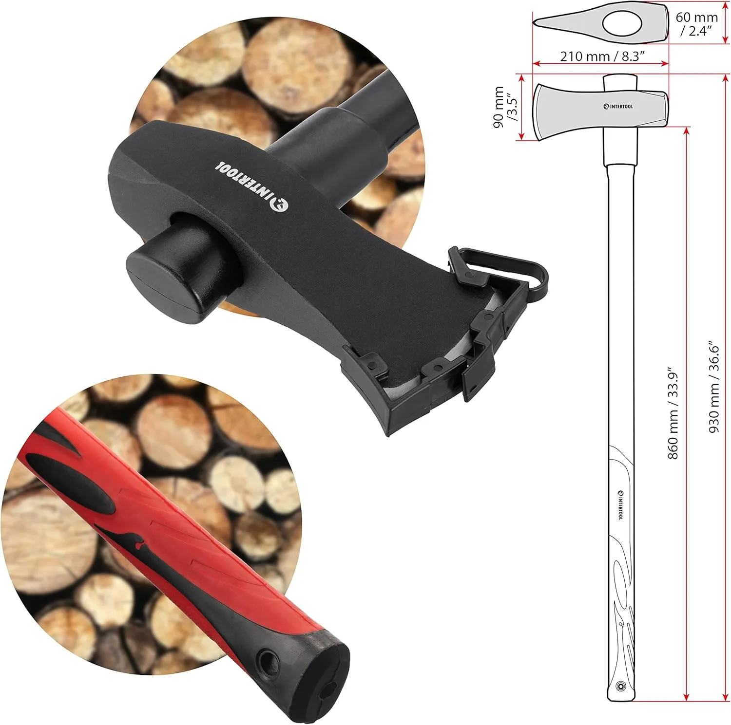 INTERTOOL 36-inch Splitting Maul, Heavy Duty Wood Splitter Axe, 6 lb / 2500 g, Shock Absorbing Fiberglass Anti-Slip Handle with Blade Cover HT-0273
