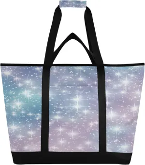 Iridescent Glitter Reusable Insulated Cooler Bag with Ice Pack Compartment - Large 47L Waterproof Thermal Grocery Tote for Picnic Beach Camping Lunch Storage