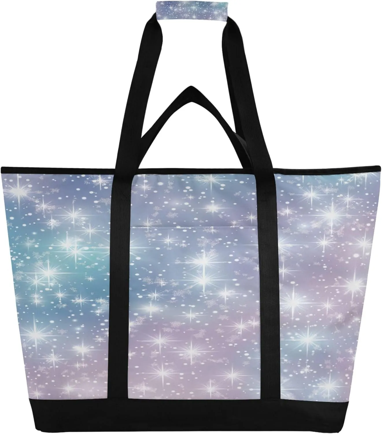 Iridescent Glitter Reusable Insulated Cooler Bag with Ice Pack Compartment - Large 47L Waterproof Thermal Grocery Tote for Picnic Beach Camping Lunch Storage