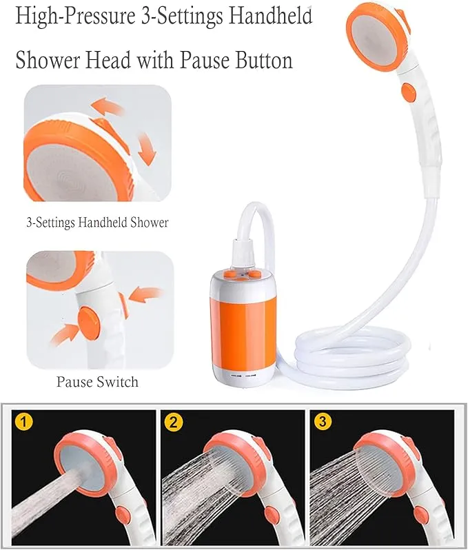 Iron Hammer Portable Shower Electric Shower Camping Shower Built-in 5000mAh Large Capacity Rechargeable Battery-Powered Shower for Indoor or Outdoor Showering Car Washing Pet Bathing
