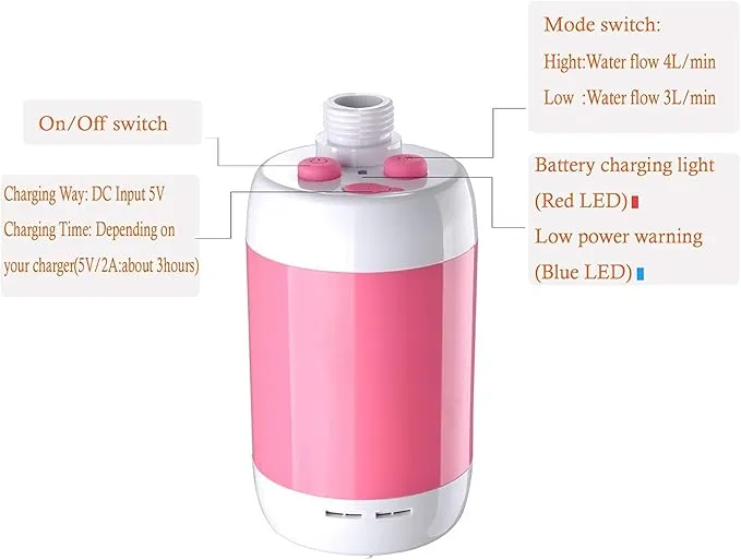 Iron Hammer Portable Shower Electric Shower Camping Shower with Shower Head Shut OFF Valve
