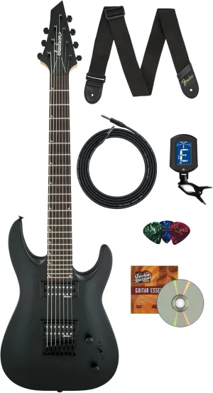 Jackson Dinky Arch Top JS22-7 DKA HT Electric Guitar - Satin Black Bundle with Cable, Tuner, Strap, Picks, and Austin Bazaar Instructional DVD
