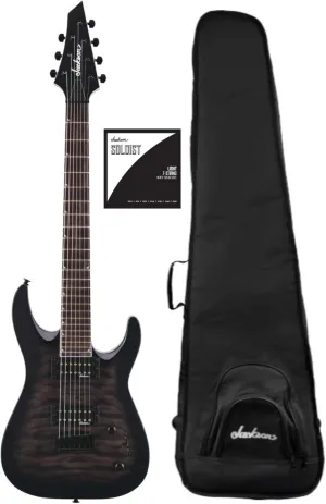 Jackson JS Series Dinky Arch Top 7-String JS22Q-7 DKA HT Electric Guitar (Transparent Black Burst) Bundle with Guitar Gig Bag, and Nickel-Plated Strings (3 Items)