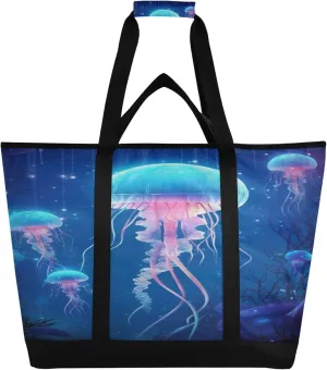 Jellyfish Reusable Insulated Cooler Bag with Ice Pack Compartment - Large 47L Waterproof Thermal Grocery Tote for Picnic Beach Camping Lunch Storage