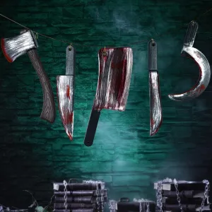 JOYIN 5 Pcs Knife Weapons Halloween Decorations Outdoor Indoor Toys Home Decor Haunted House Fake Blood, Machete Axe Cleaver Sickle