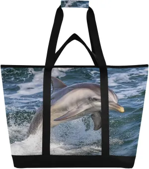 Jumping Dolphin Reusable Insulated Lunchbox Cooler Bag, Leakproof Kitchen Grocery Bag Collapsible Portable Cooler Tote Bag for Picnic, Camping, Office, Travel