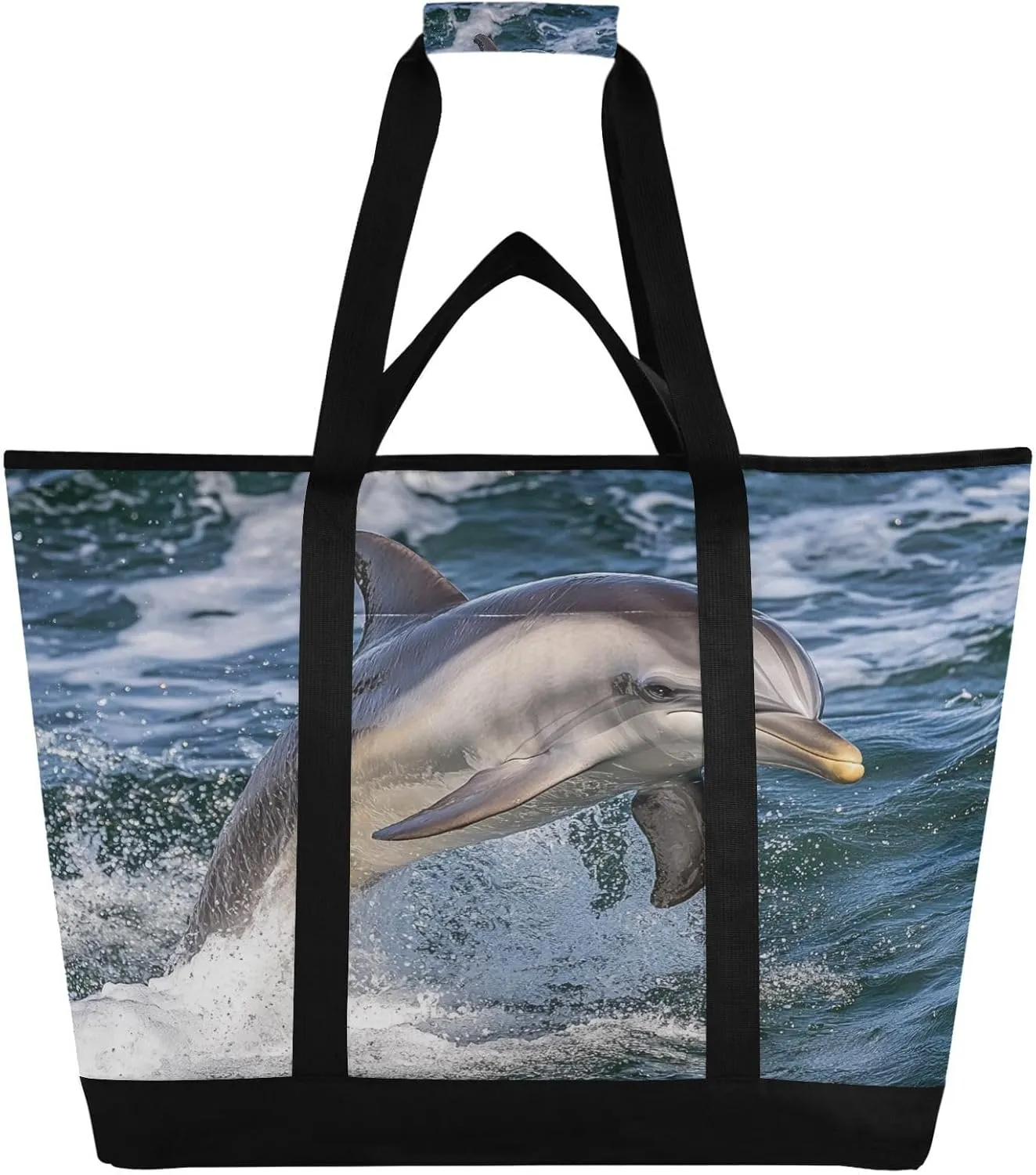 Jumping Dolphin Reusable Insulated Lunchbox Cooler Bag, Leakproof Kitchen Grocery Bag Collapsible Portable Cooler Tote Bag for Picnic, Camping, Office, Travel