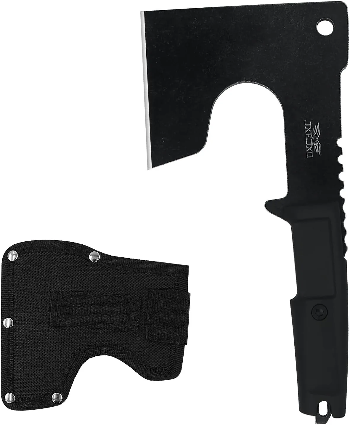 JXE JXO Hatchet, 9.8" Full Tang Camping Axe, Ergonomic Rubber Handle, with Durable Nylon Sheath for Bushcraft and Camping