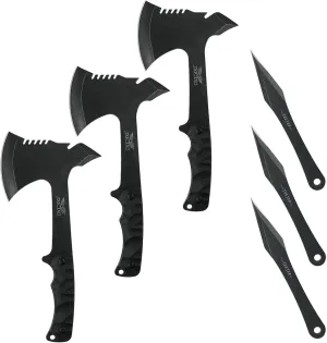 JXE JXO Throwing Axes and Spike 3Pack Set, Full Tang Throwing Tomahawk, No Spin Throwing Spike
