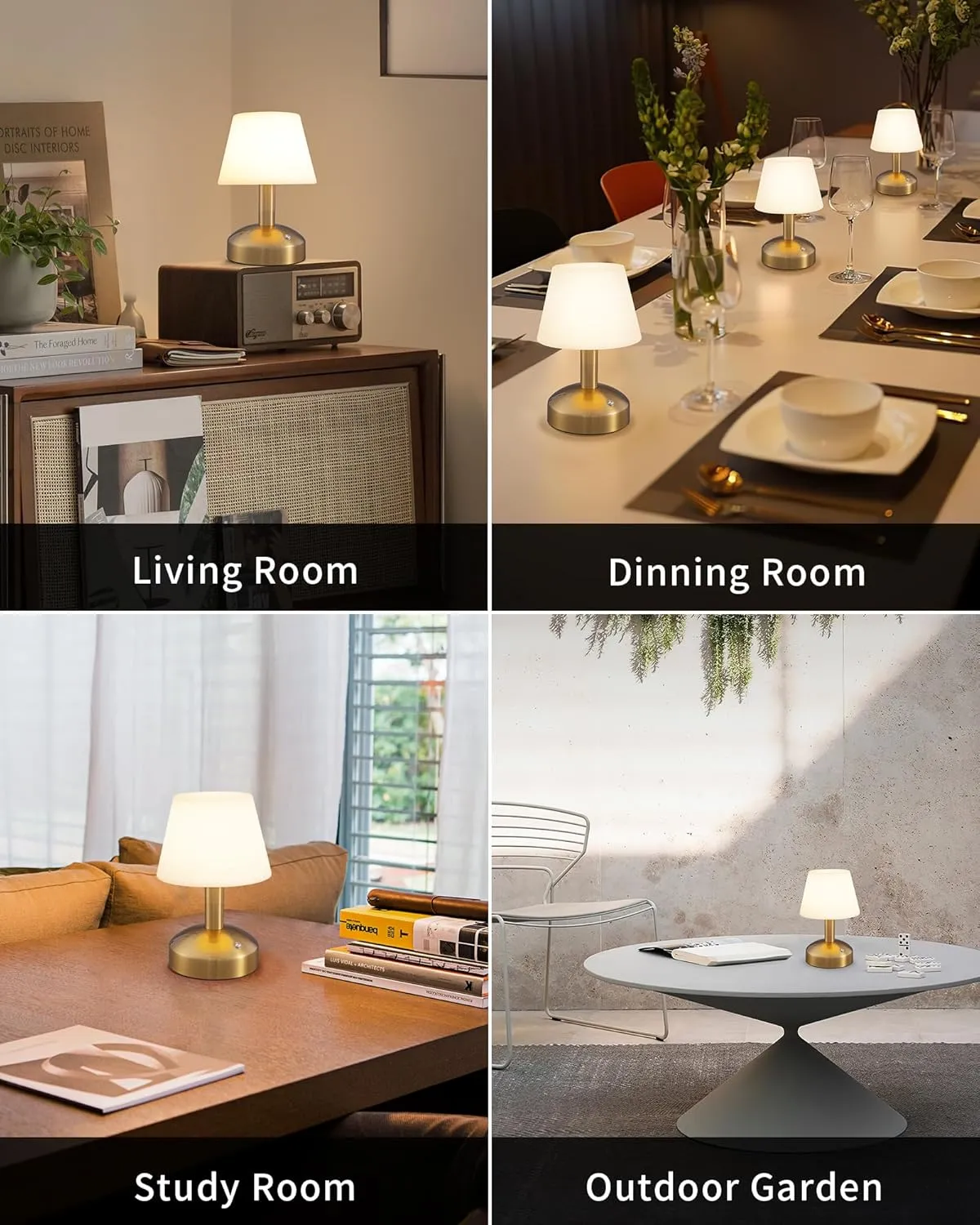 KDG Modern Cordless Small Table Lamps, Outdoor Portable Shower Waterproof LED Dimmable Desk Lamp, 5000mAh Rechargeable Battery Operated Lighting for Restaurant, Bedroom, Bathroom, Night Light (Gold)