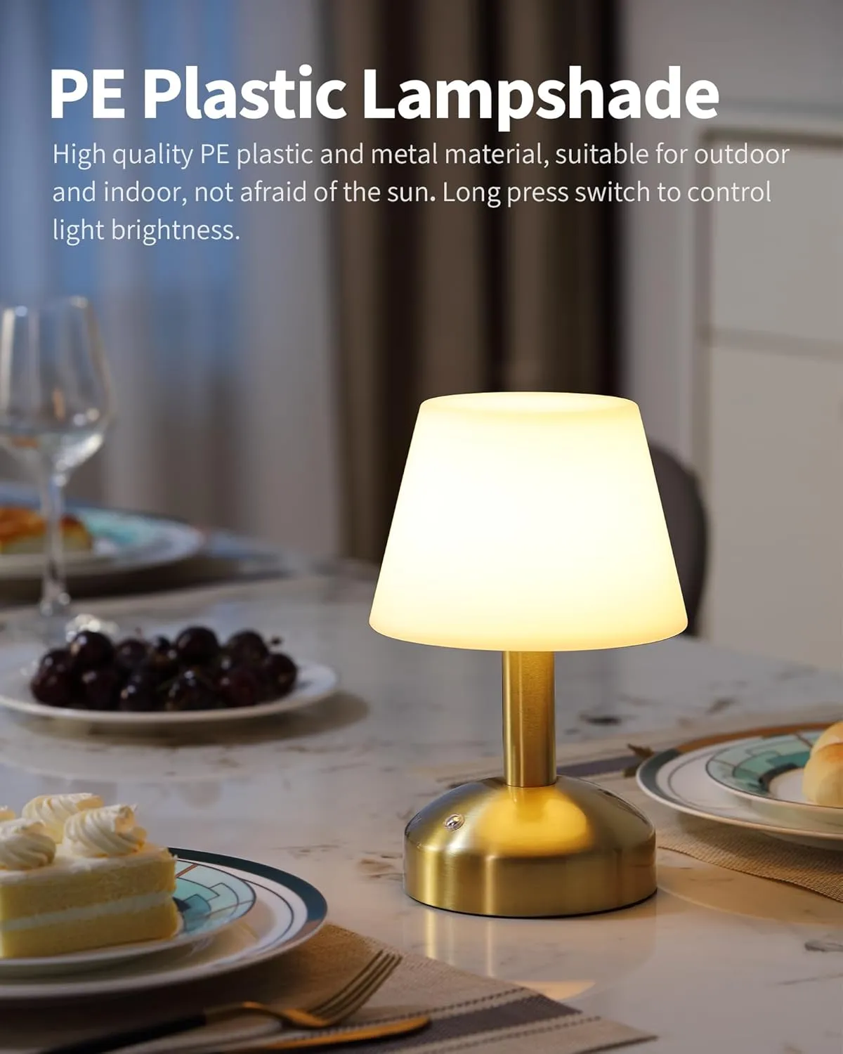 KDG Modern Cordless Small Table Lamps, Outdoor Portable Shower Waterproof LED Dimmable Desk Lamp, 5000mAh Rechargeable Battery Operated Lighting for Restaurant, Bedroom, Bathroom, Night Light (Gold)