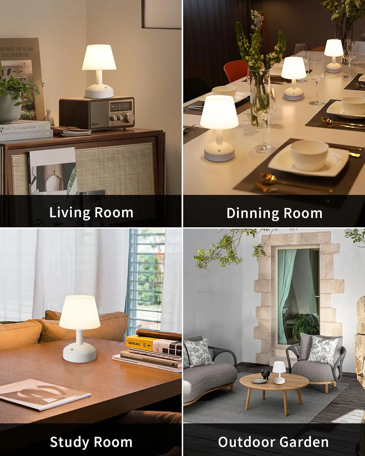 KDG Modern Cordless Small Table Lamps, Outdoor Portable Shower Waterproof LED Dimmable Desk Lamp, 5000mAh Rechargeable Battery Operated Lighting for Restaurant, Bedroom, Bathroom, Night Light (White)