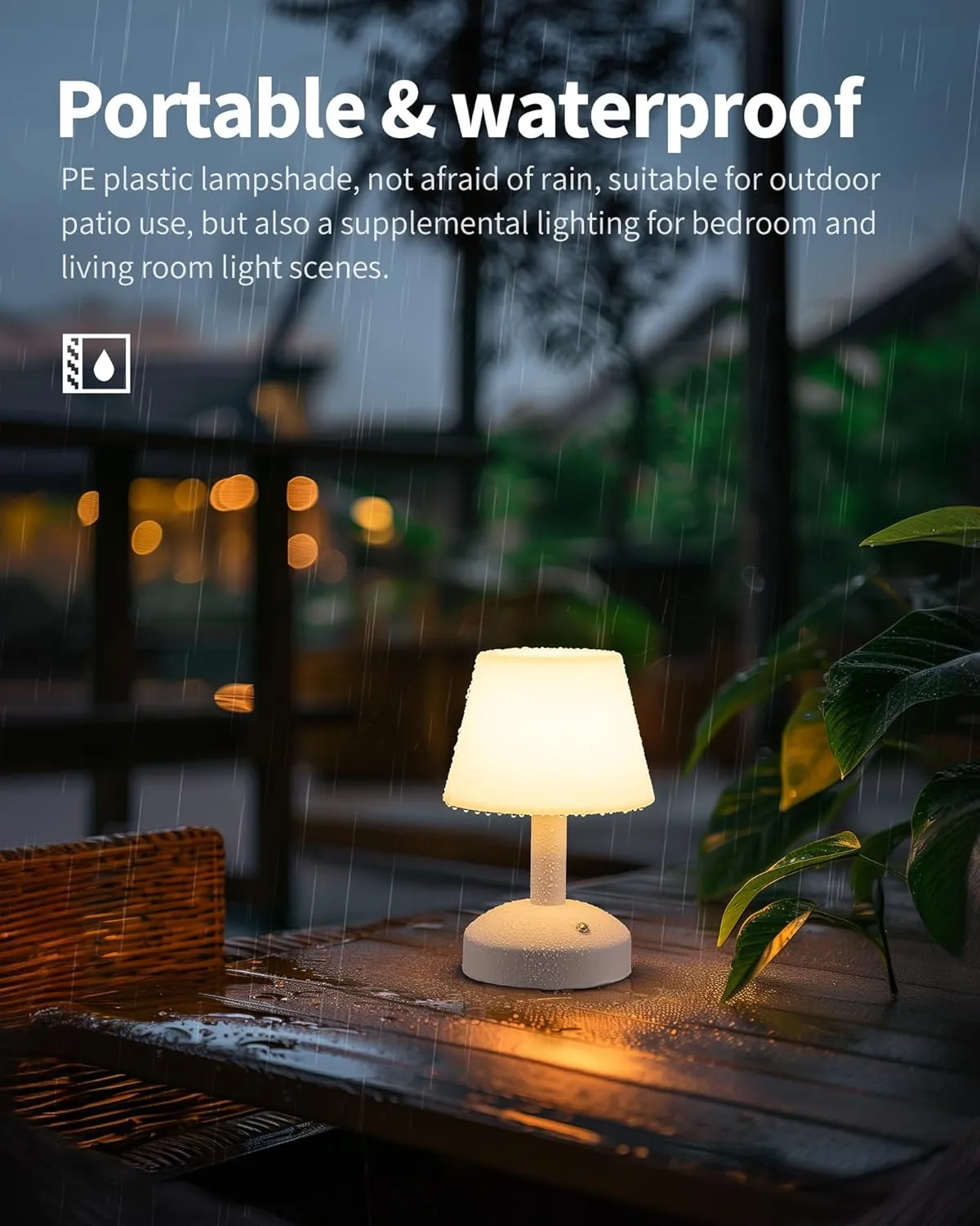 KDG Modern Cordless Small Table Lamps, Outdoor Portable Shower Waterproof LED Dimmable Desk Lamp, 5000mAh Rechargeable Battery Operated Lighting for Restaurant, Bedroom, Bathroom, Night Light (White)