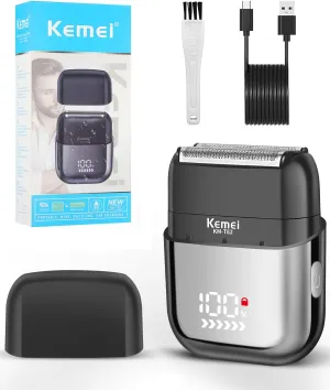 KEMEI Electric Foil Shaver for Men, New Upgraded 3 Floating Blades Mini Razor with LED Display, 100 Min Usage, IPX7 Waterproof Wet/Dry Travel Beard Shaver for Face Shaving, USB-C Rechargeable