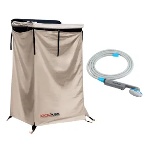 KickAss Shower Awning with Roof and Portable Lithium Shower Bundle