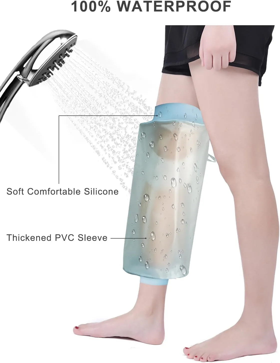 Knee Cast Cover for Shower, Waterproof Knee Cast Covers for Shower, Soft Comfortable Cast Protector for Shower Leg Adult, Reusable Cast Shower Cover Leg, Elastic Cast Bag for Bandage, Wounds