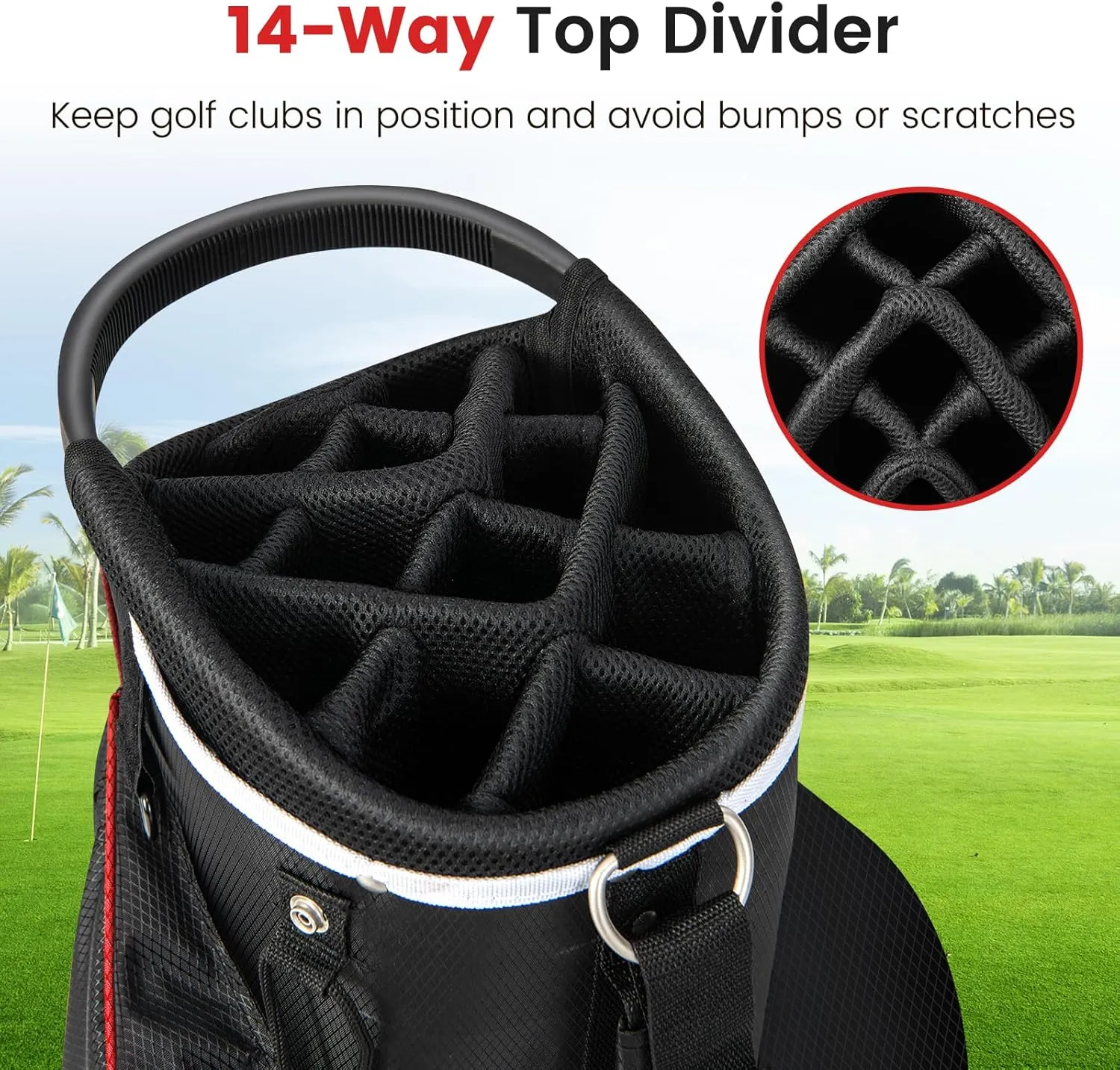 KOTEK Golf Cart Bag, 14 Way Organizer Divider Golf Club Bag with 9 Pockets, Cooler Bag, Rain Cover, Adjustable & Detachable Dual Shoulder Straps, Lightweight Cart Golf Bag for Men & Women