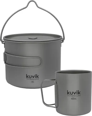 Kuvik 1600ml (54 oz) Titanium Pot with Bail Handle & 450ml (15.2 oz) Titanium Double-Walled Mug Bundle