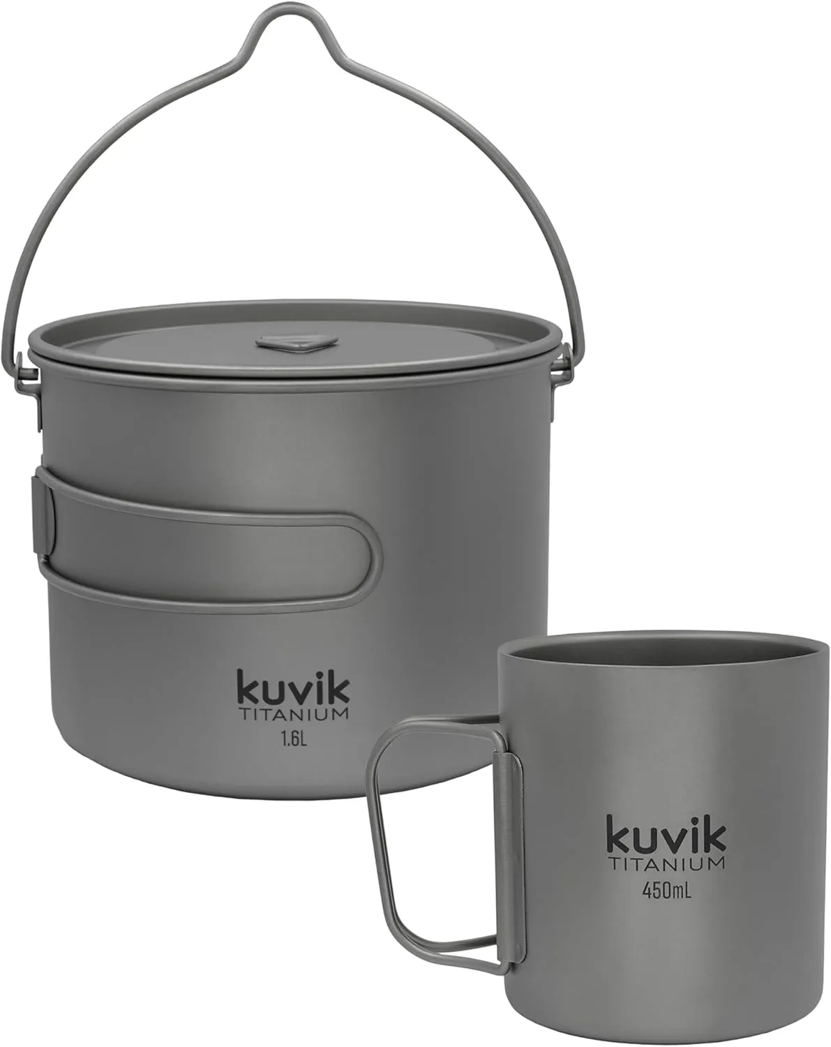 Kuvik 1600ml (54 oz) Titanium Pot with Bail Handle & 450ml (15.2 oz) Titanium Double-Walled Mug Bundle