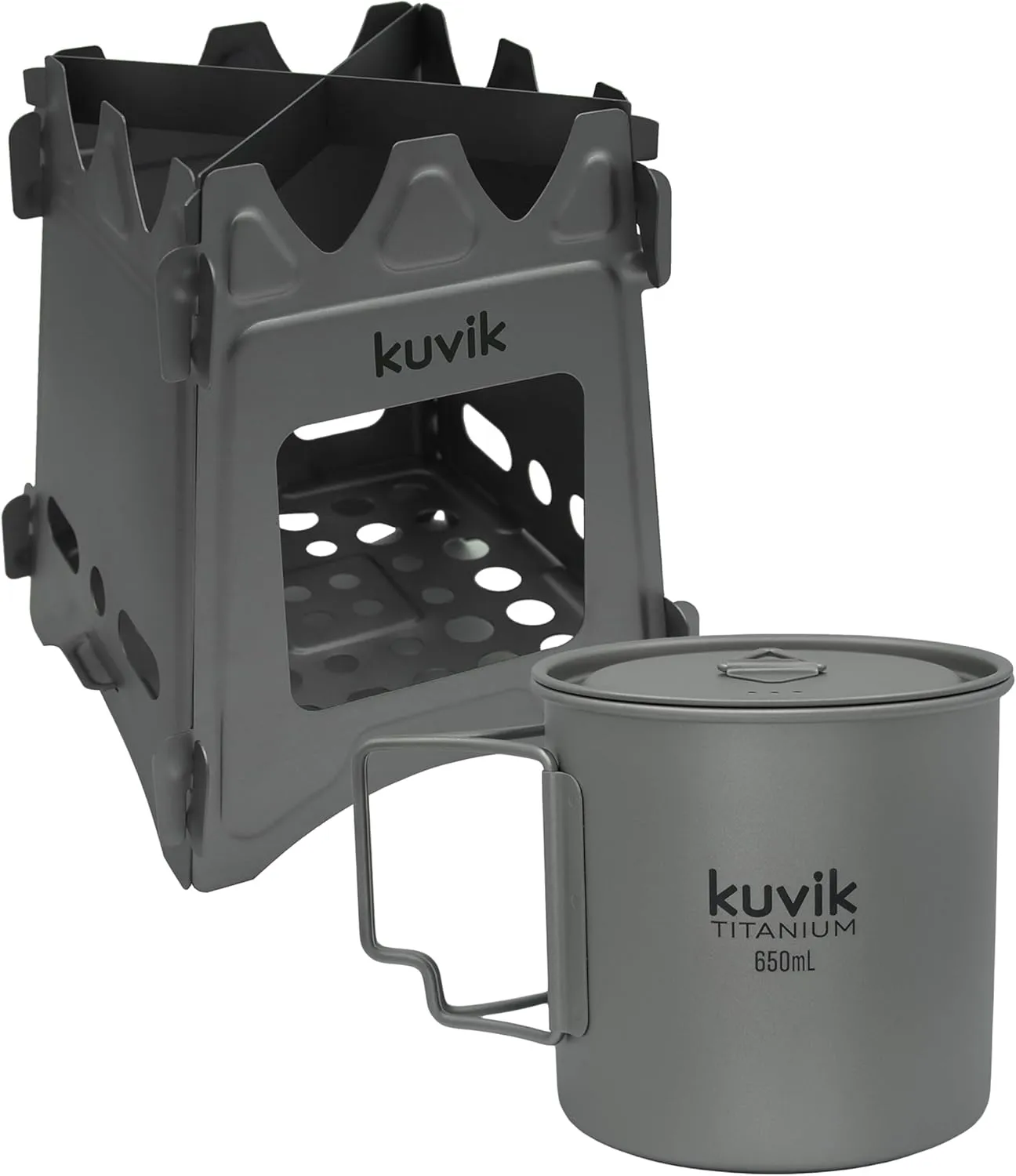 Kuvik Titanium Wood Stove & 650ml (22 oz) Titanium Pot Bundle
