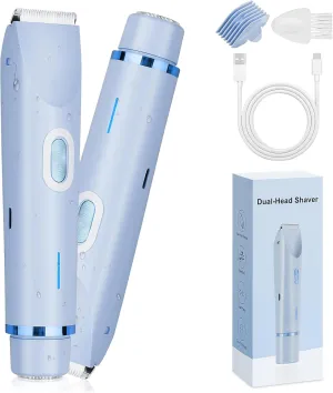 Ladies Electric Razor, 2 in 1 Dual Head Shaver Women, Bikini Trimmer for Women Personal Body Face Leg Arm Hair USB Charge Waterproof Wet and Dry (Blue)