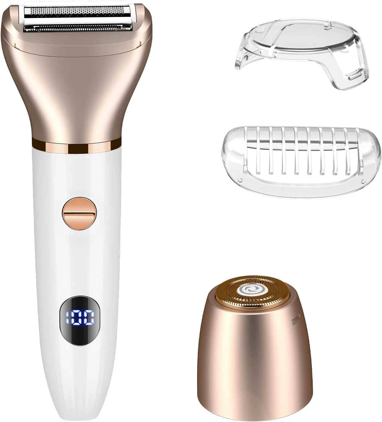 Lanumi Women Electric Razor 2 in 1 Bikini Trimmer Facial Hair Removal USB Rechargeable Body Shaver Wet Dry Pubic Hair Trimmer Lady Shaver LCD Display，Gifts for Women (White)
