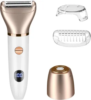 Lanumi Women Electric Razor 2 in 1 Bikini Trimmer Facial Hair Removal USB Rechargeable Body Shaver Wet Dry Pubic Hair Trimmer Lady Shaver LCD Display，Gifts for Women (White)