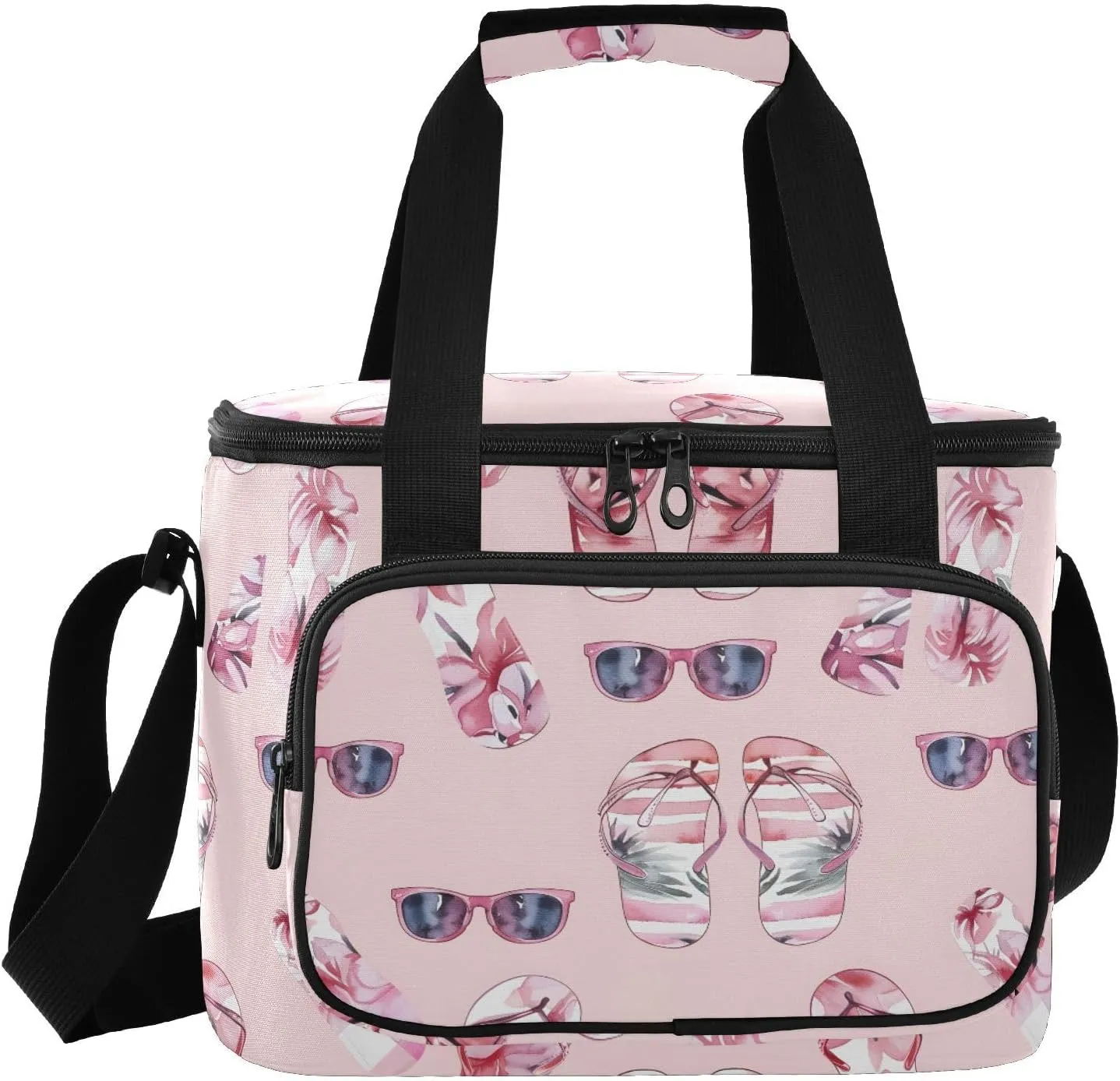 Large Lunch Bag Summer Beach Slippers Glasses Insulated Cooler Tote Soft Freeze Lunch Box for Adult Women Men Picnic Camping Beach Hiking 24-Can (18L)