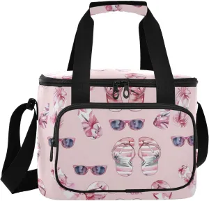 Large Lunch Bag Summer Beach Slippers Glasses Insulated Cooler Tote Soft Freeze Lunch Box for Adult Women Men Picnic Camping Beach Hiking 24-Can (18L)