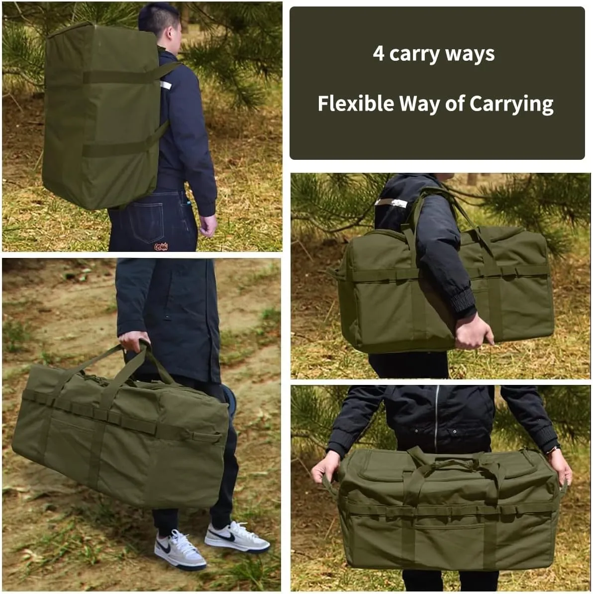 Large Military Duffle Bag Tactical Camping Storage Utility Tote Bag Camping Kitchen Organizer with Deployment Cargo Bag Travel Sports Equipment (Army Green, Medium 25.59"x13.78"x13.78")