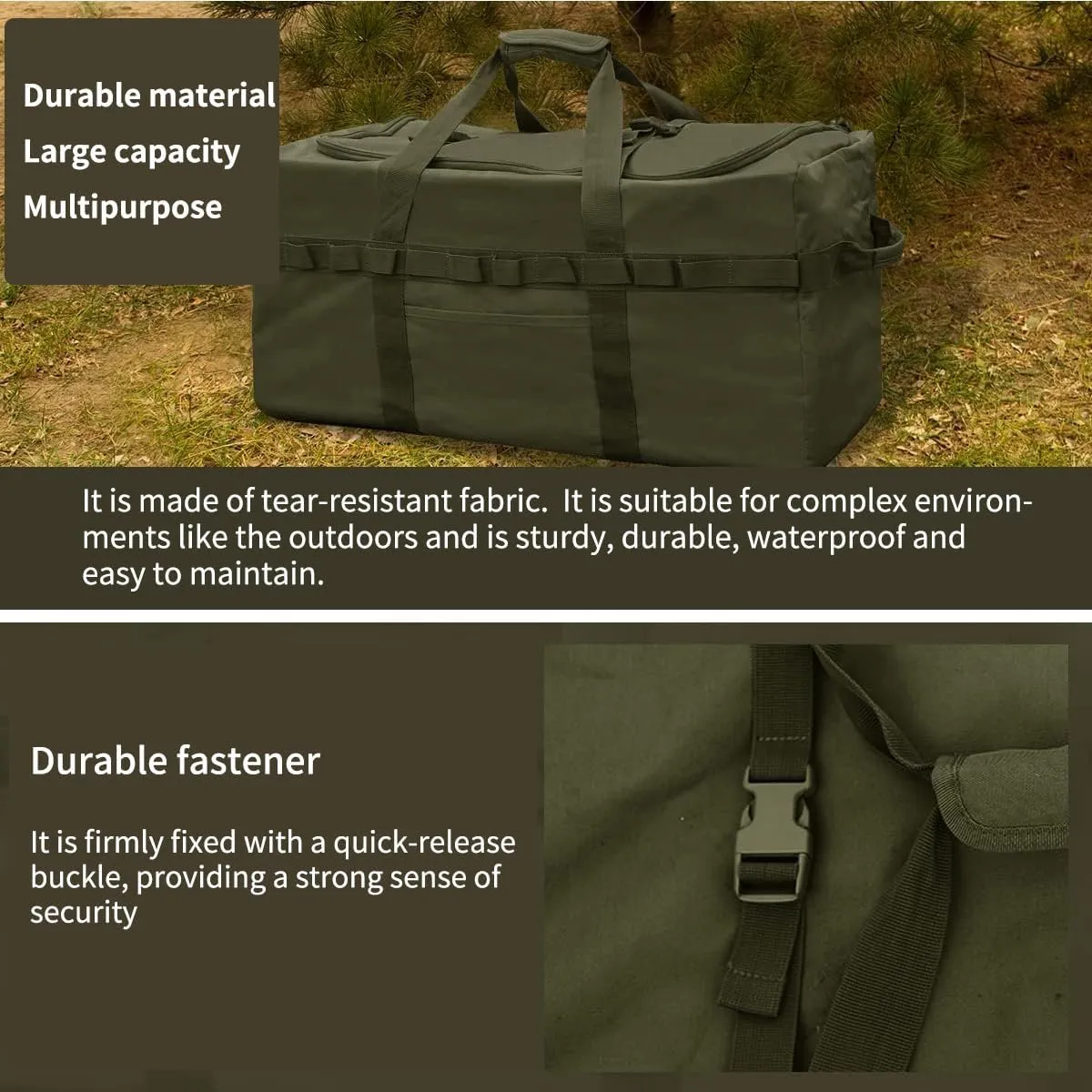 Large Military Duffle Bag Tactical Camping Storage Utility Tote Bag Camping Kitchen Organizer with Deployment Cargo Bag Travel Sports Equipment (Army Green, Medium 25.59"x13.78"x13.78")