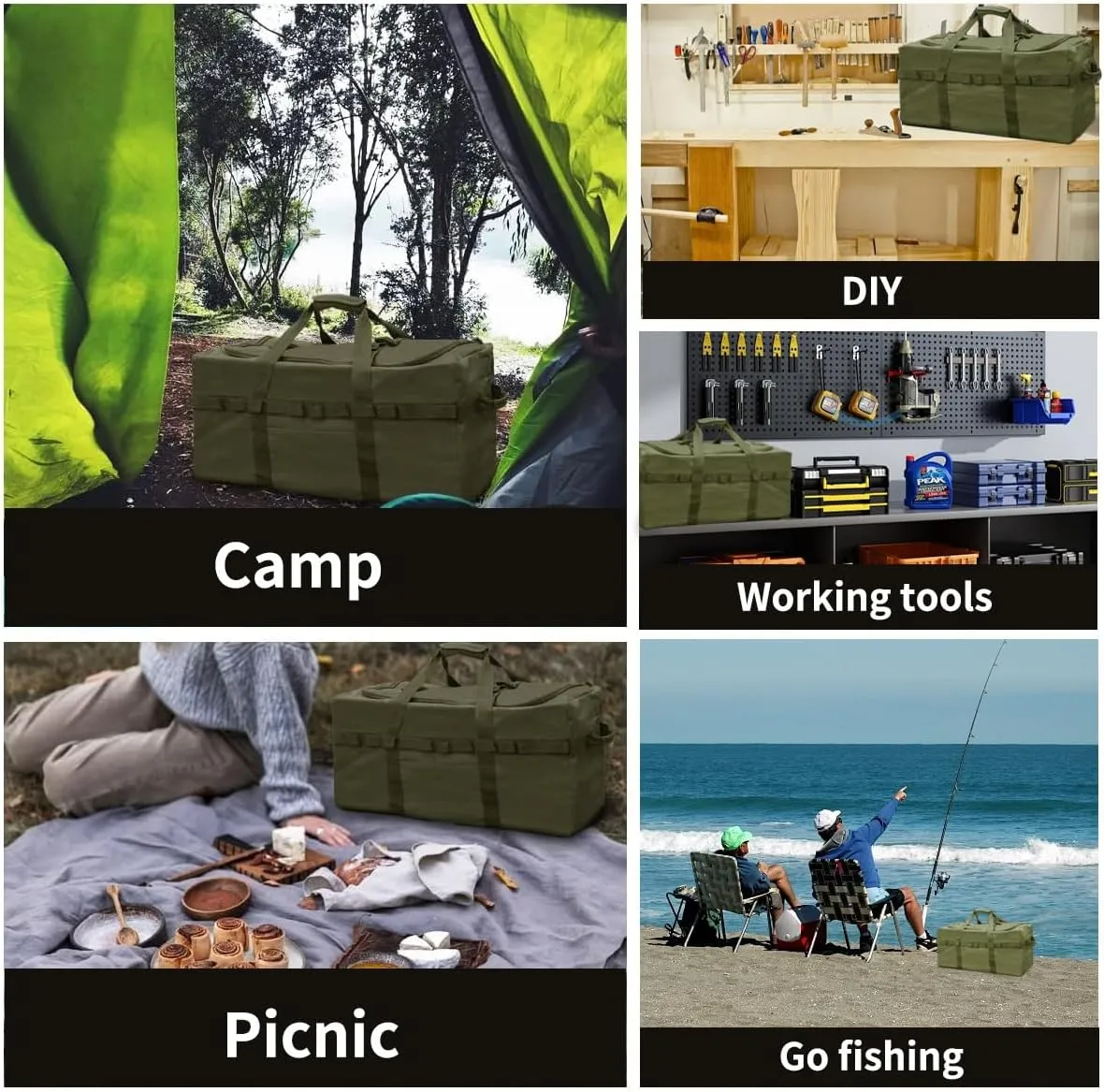 Large Military Duffle Bag Tactical Camping Storage Utility Tote Bag Camping Kitchen Organizer with Deployment Cargo Bag Travel Sports Equipment (Army Green, Medium 25.59"x13.78"x13.78")