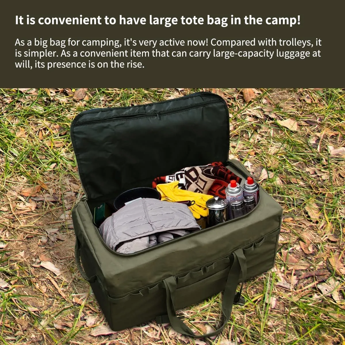 Large Military Duffle Bag Tactical Camping Storage Utility Tote Bag Camping Kitchen Organizer with Deployment Cargo Bag Travel Sports Equipment (Army Green, Medium 25.59"x13.78"x13.78")
