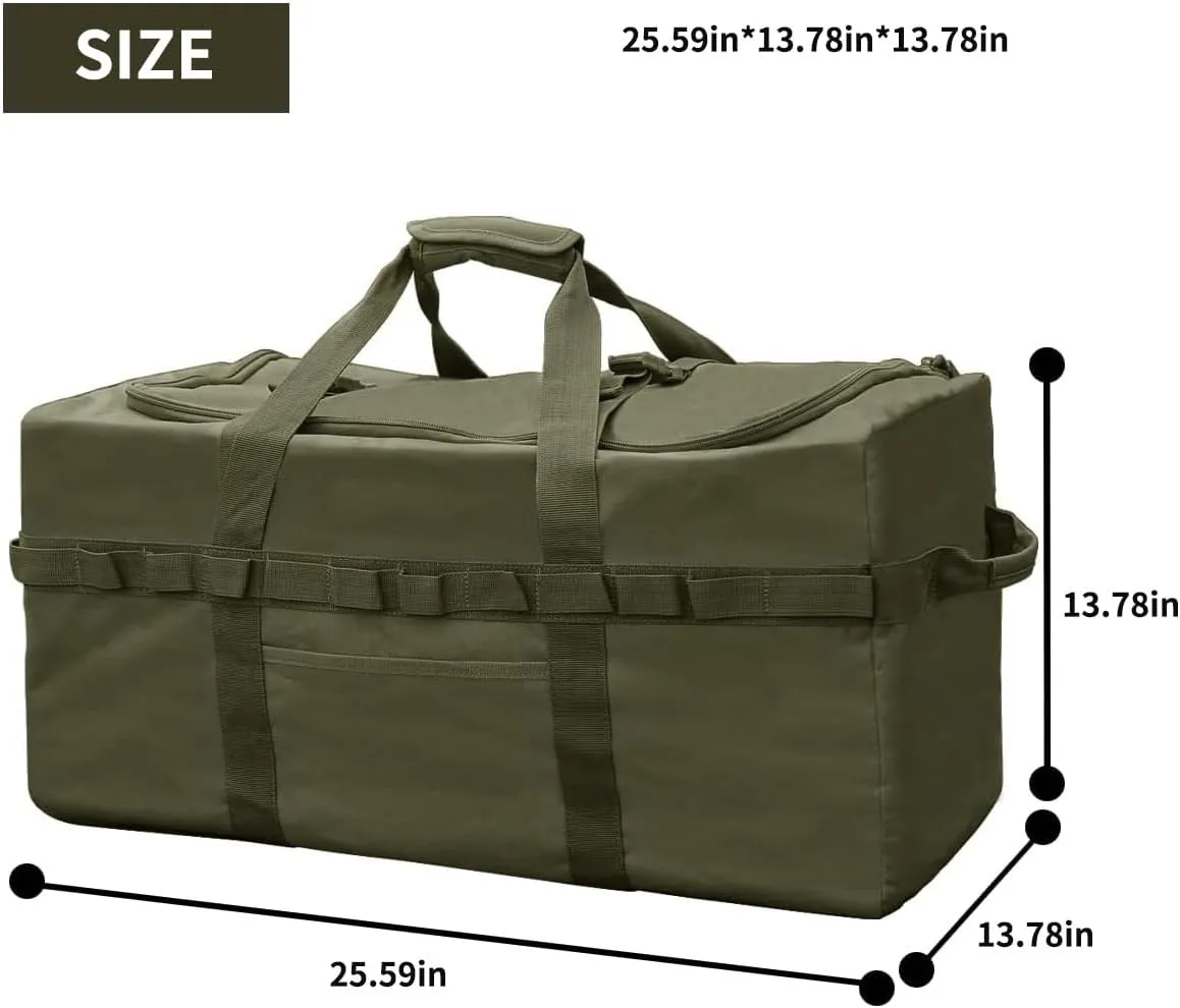 Large Military Duffle Bag Tactical Camping Storage Utility Tote Bag Camping Kitchen Organizer with Deployment Cargo Bag Travel Sports Equipment (Army Green, Medium 25.59"x13.78"x13.78")