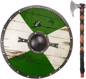 LarpGears Medieval Foam Viking Shield 23" with Foam Viking Axe 25" Props Set for Halloween Costume, Cosplay and LARP Events