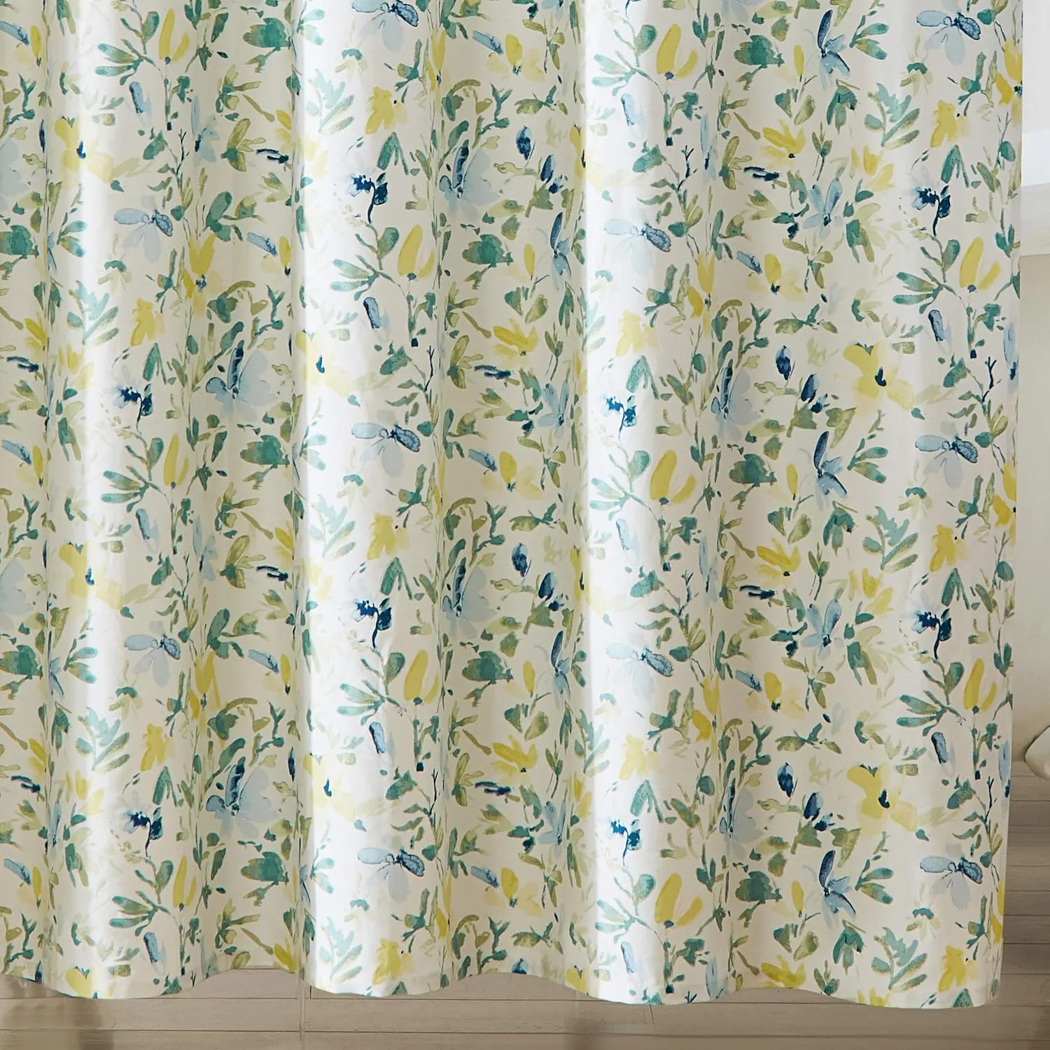 Laura Ashley - Shower Curtain, Lightweight Cotton Curtain, Floral Print, Dorm Essentials (Nora Blue, 72" x 72")