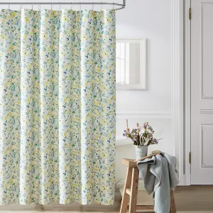 Laura Ashley - Shower Curtain, Lightweight Cotton Curtain, Floral Print, Dorm Essentials (Nora Blue, 72" x 72")