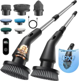 Leebein Electric Spin Scrubber, Upgraded Cordless Cleaning Brush Bathroom Scrubber, IPX7 Waterproof Shower Scrubber with 7 Brush Heads, Extendable Long Handle and 2 Speeds Scrubber for Bathtub Floor