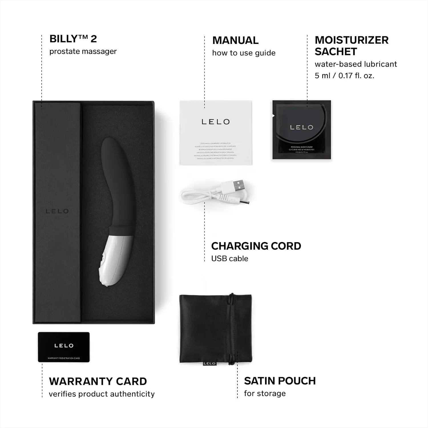 LELO Billy 2 Vibrating Prostate Massager, Anal Vibrator for Men with 8 Pleasure Settings, Smooth and Rechargeable Anal Plug, Anal Toys for Men, Mens Prostate Toy, Black