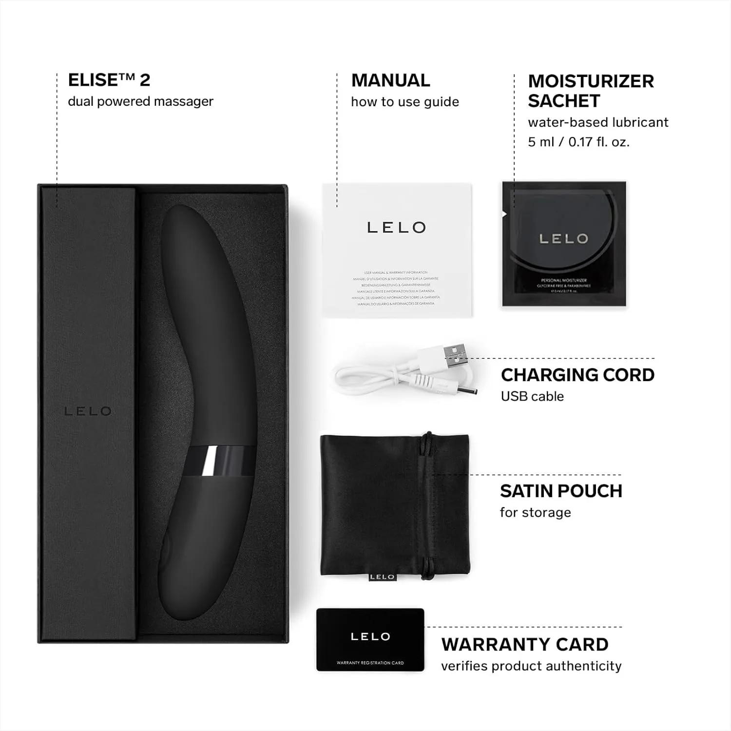 LELO Elise 2, G Spot Vibrator for Her, Sex Toy for Female, Waterproof Vibrator for Women with Dual Motor Toy for Stronger Stimulation, Black
