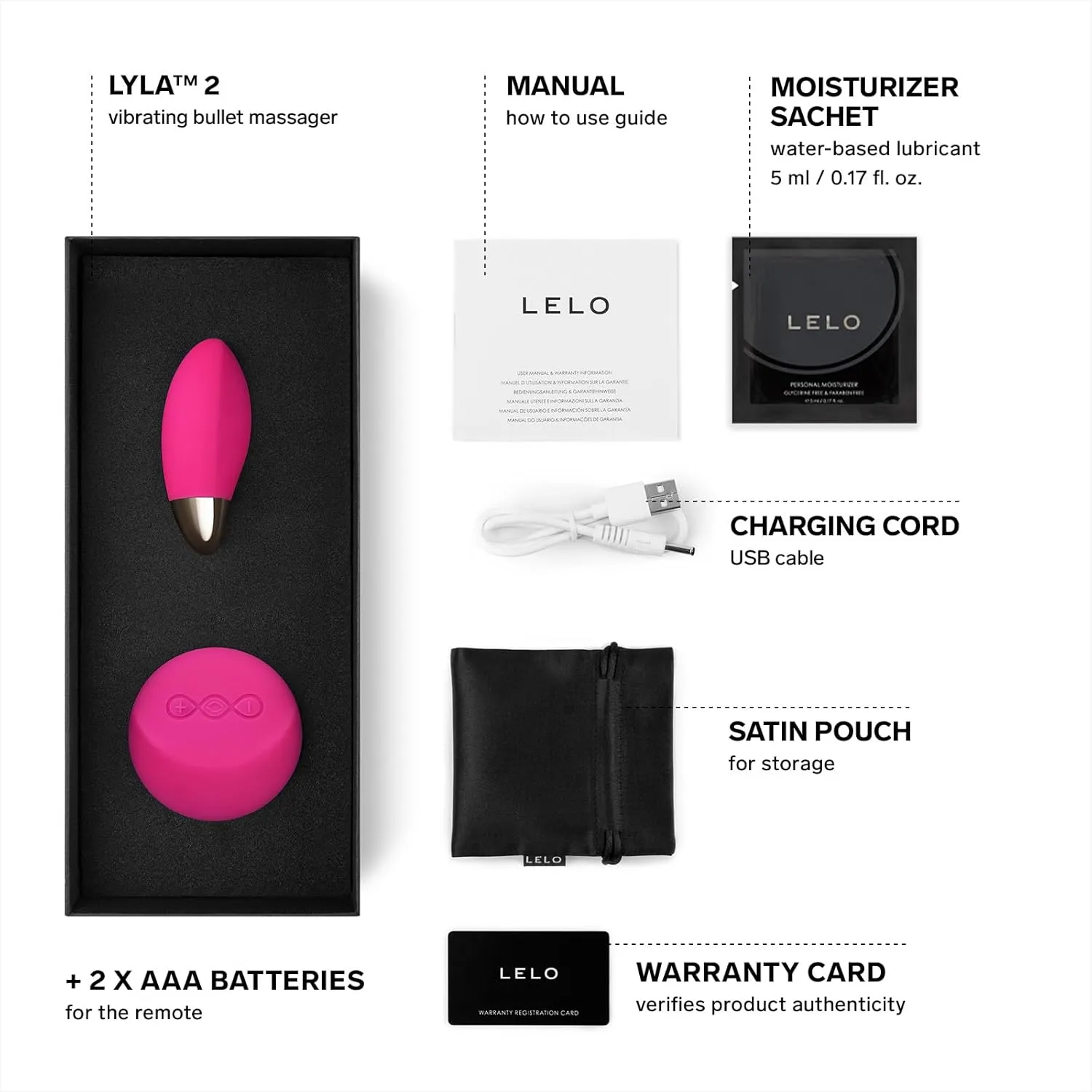 LELO LYLA 2 Bullet Vibrator for Women, Silicone Handheld Massage Toy with Sense Motion Technology, Remote Control Vibrator, Bullet Egg Vibrator, Vibrating Egg Sex Toy, Cerise